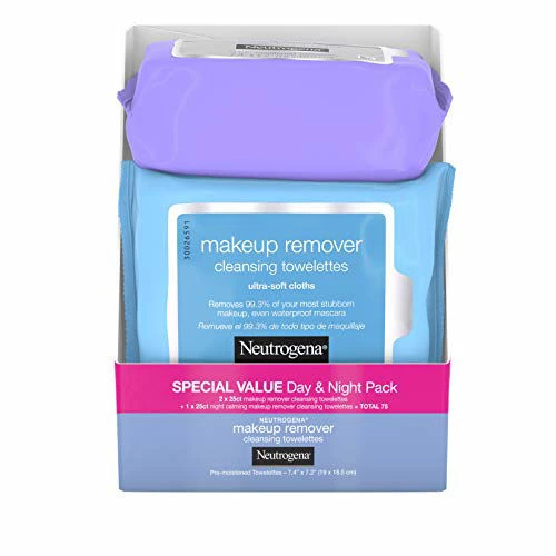 Neutrogena Day & Night Wipes With Makeup Remover Face Cleansing Towelettes & Night Calming Facial Cloths, Alcohol-Free Wipes To Remove Dirt, Oil & Waterproof Mascara, 3 Packs Of 25 Ct, 75 Ct 3 Neutrogena Day & Night Wipes With Makeup Remover Face Cleansing Towelettes & Night Calming Facial Cloths, Alcohol-Free Wipes To Remove Dirt, Oil & Waterproof Mascara, 3 Packs Of 25 Ct, 75 Ct