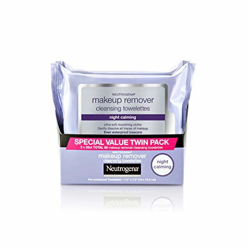 Neutrogena Makeup Remover Night Calming Cleansing Towelettes, Disposable Nighttime Face Wipes To Remove Dirt, Oil & Makeup, 25 Ct, Twin Pack 3 Neutrogena Makeup Remover Night Calming Cleansing Towelettes, Disposable Nighttime Face Wipes To Remove Dirt, Oil & Makeup, 25 Ct, Twin Pack