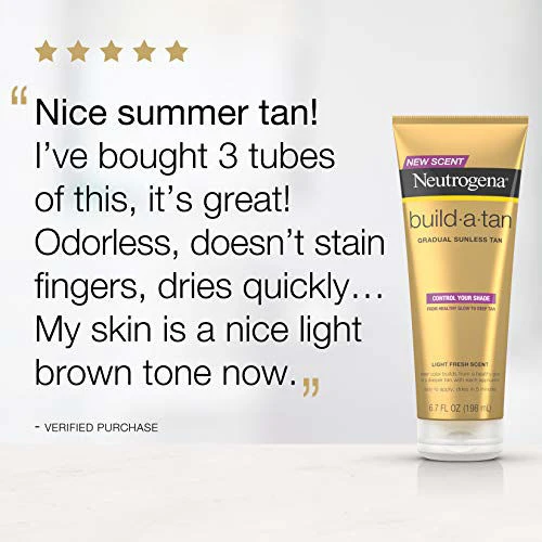 Neutrogena Build-A-Tan Gradual Sunless Tanning Lotion, Lightweight Fast-Drying Indoor Self-Tanning Body Lotion For A Healthy Glow Or Deep Tan, Sheer Natural Color, 6.7 Fl. Oz (Pack Of 3) 5 Neutrogena Build-A-Tan Gradual Sunless Tanning Lotion, Lightweight Fast-Drying Indoor Self-Tanning Body Lotion For A Healthy Glow Or Deep Tan, Sheer Natural Color, 6.7 Fl. Oz (Pack Of 3) - Image 3