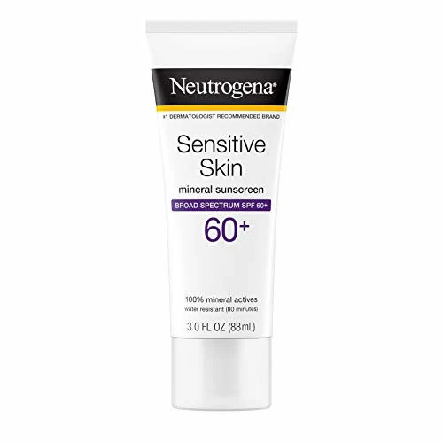 Neutrogena Sensitive Skin Mineral Sunscreen Lotion With Broad Spectrum SPF 60+ & Zinc Oxide, Water-Resistant, Hypoallergenic, Fragrance- & Oil-Free Gentle Sunscreen Formula, 3 Fl. Oz 3 Neutrogena Sensitive Skin Mineral Sunscreen Lotion With Broad Spectrum SPF 60+ & Zinc Oxide, Water-Resistant, Hypoallergenic, Fragrance- & Oil-Free Gentle Sunscreen Formula, 3 Fl. Oz