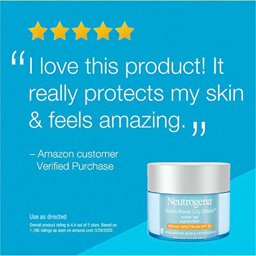 Neutrogena Hydro Boost City Shield Water Gel With Hydrating Hyaluronic Acid, Facial Moisturizer With Broad Spectrum SPF 25 Sunscreen, Oil-Free, Alcohol-Free, Non-Comedogenic, 1.7 Oz 3 Neutrogena Hydro Boost City Shield Water Gel With Hydrating Hyaluronic Acid, Facial Moisturizer With Broad Spectrum SPF 25 Sunscreen, Oil-Free, Alcohol-Free, Non-Comedogenic, 1.7 Oz