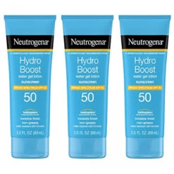 Neutrogena Hydro Boost Water Gel Sunscreen Lotion With Broad Spectrum SPF 50, Water-Resistant Hydrating Body Sunscreen, Non-Greasy, Hyaluronic Acid, Travel Size, 3 Fl. Oz, Pack Of 3