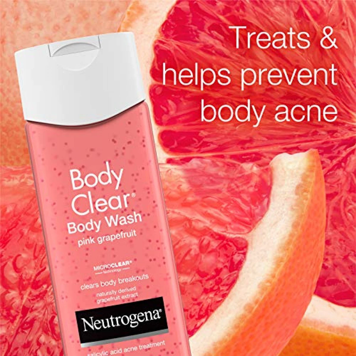 Neutrogena Body Clear Acne Treatment Body Wash With Salicylic Acid Acne Medicine, Pink Grapefruit Body Acne Cleanser To Prevent Breakouts On Back, Chest & Shoulders, 8.5 Fl. Oz (Pack Of 3) 4 Neutrogena Body Clear Acne Treatment Body Wash With Salicylic Acid Acne Medicine, Pink Grapefruit Body Acne Cleanser To Prevent Breakouts On Back, Chest & Shoulders, 8.5 Fl. Oz (Pack Of 3) - Image 2