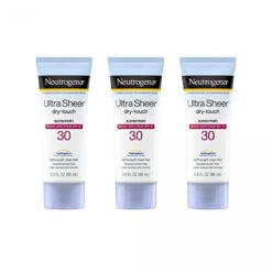 Neutrogena Ultra Sheer Dry-Touch Sunscreen Lotion, Broad Spectrum SPF 30 UVA/UVB Protection, Oxybenzone-Free, Water Resistant, Non-Comedogenic, Non-Greasy, Travel Size, 3 Fl Oz, Pack Of 3